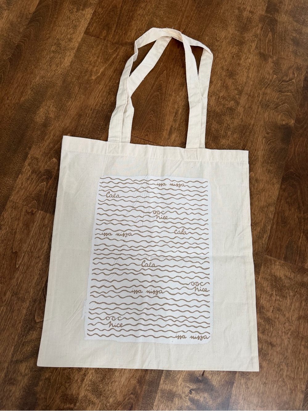 Cala Cream Canvas Tote with Wave Line Print